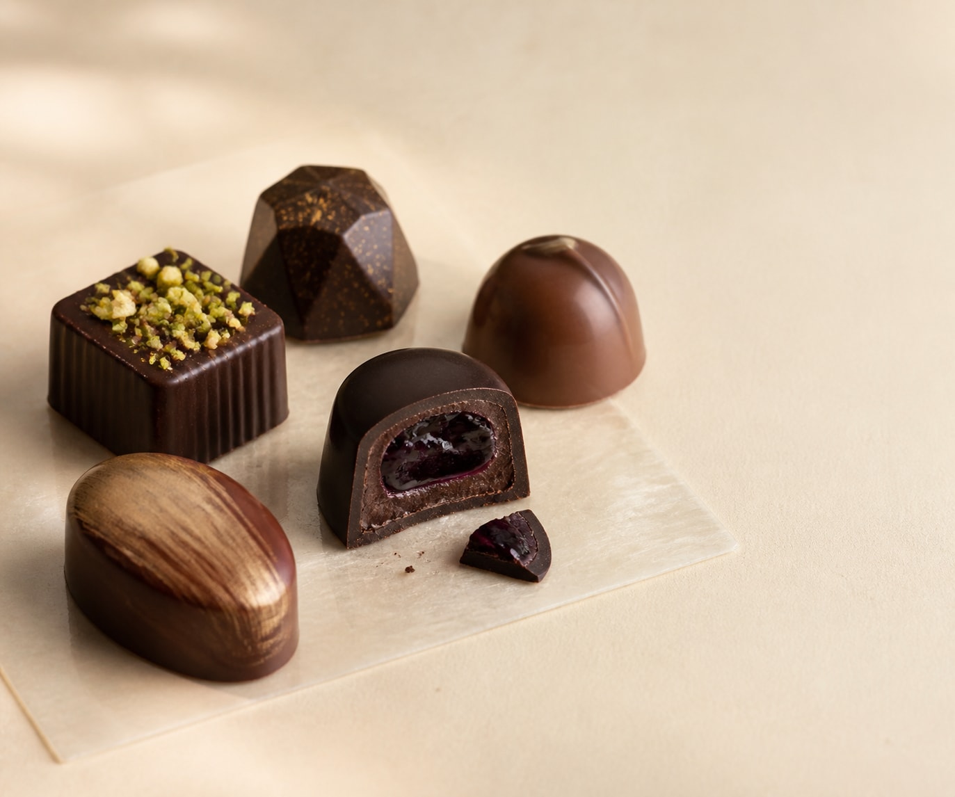 Handmade chocolate pralines